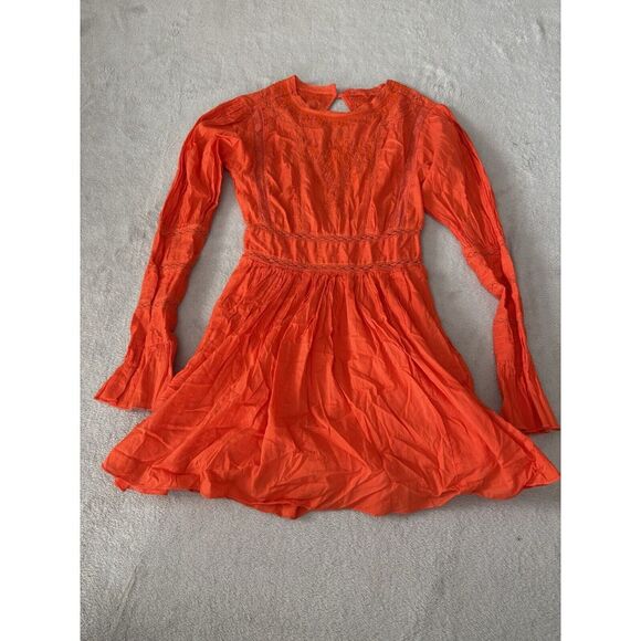 Free‎ People Women's S Clementine Victorian Mini Dress Embroidered Long Sleeve - Picture 1 of 7
